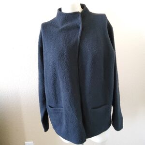 Eileen Fisher Lambswool Cotton Blend Vintage 90s Funnel Neck Jacket Size L Black